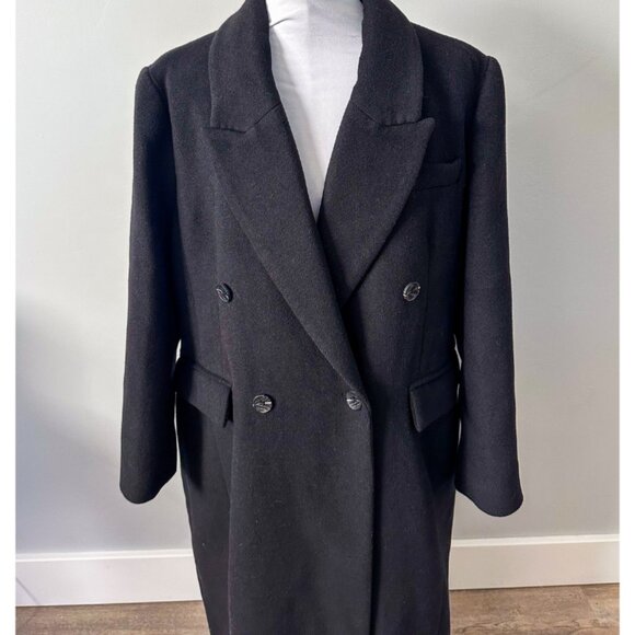 Avec Les Filles Wool Blend Double Breasted Maxi Peacoat in Black - Picture 7 of 14